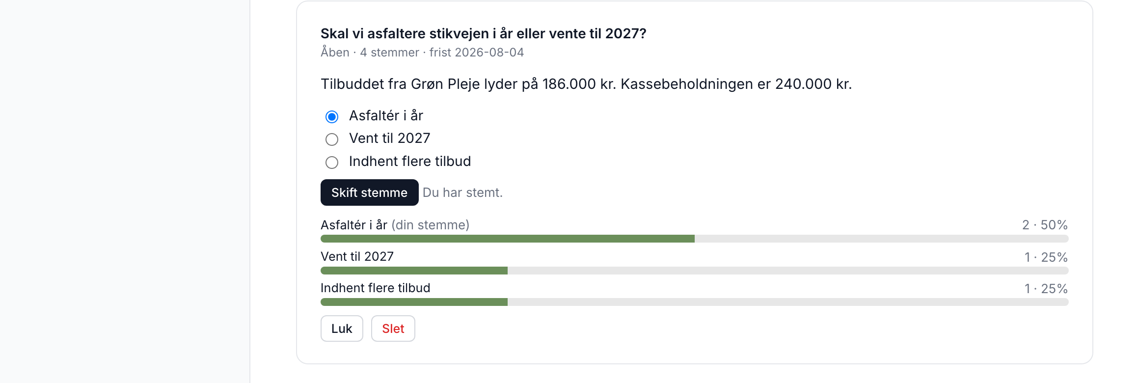 En åben afstemning med stemmefordeling