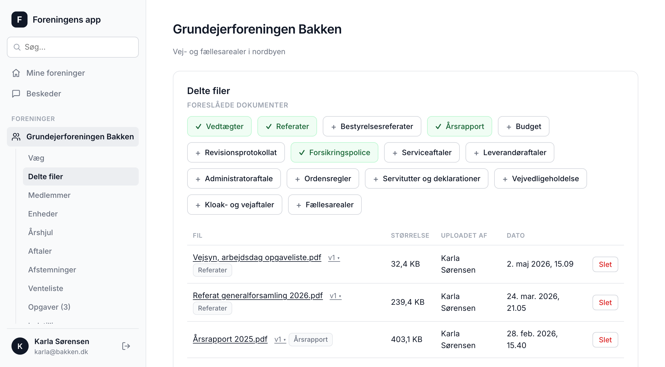 Delte dokumenter med kategorier og versioner